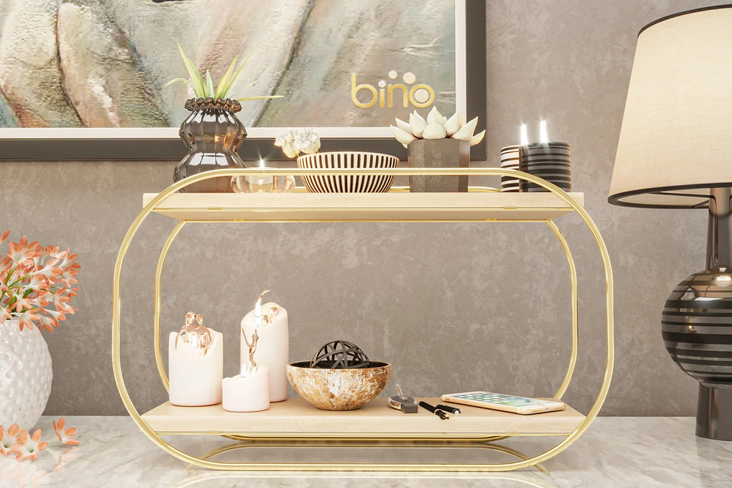 Bino Çok Amaçlı Masaüstü Banyo Ve Takı Organizeri, Ahşap Gold